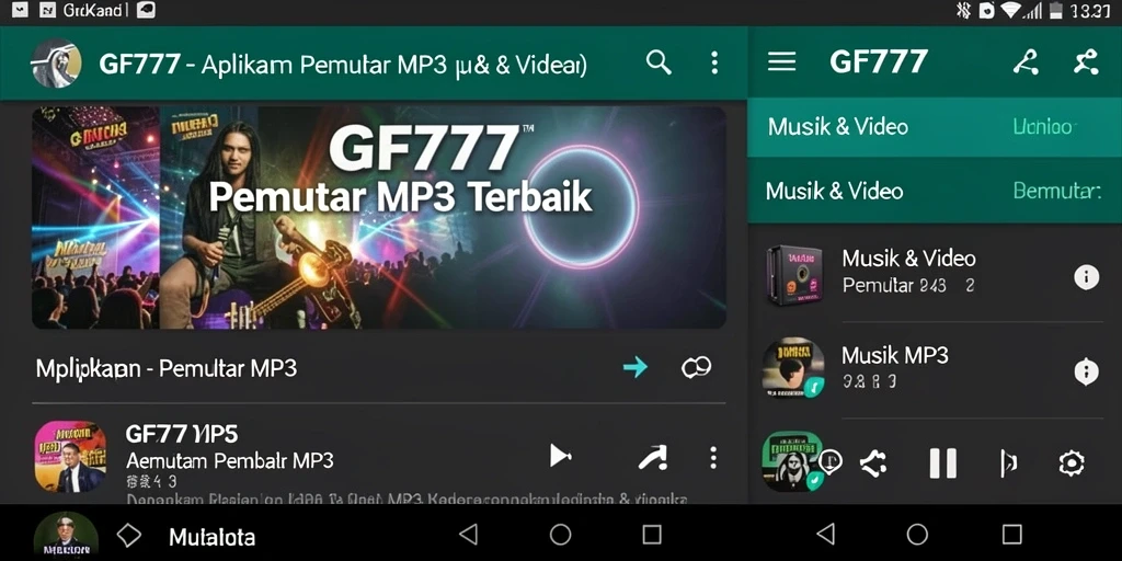 Tampilan antarmuka GF777 dengan fungsi Pemutar MP3 yang intuitif.