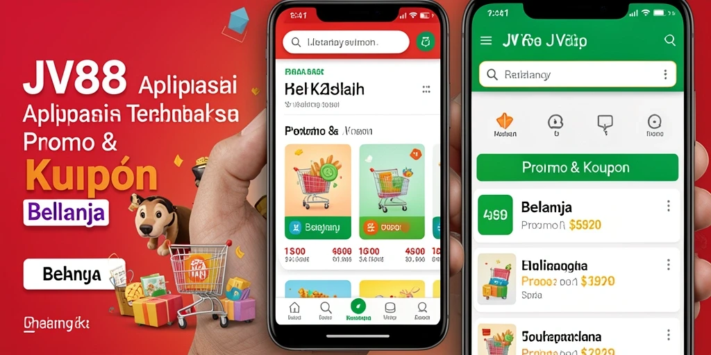 Antarmuka menarik dari aplikasi JV88 yang menampilkan promo & kupon.