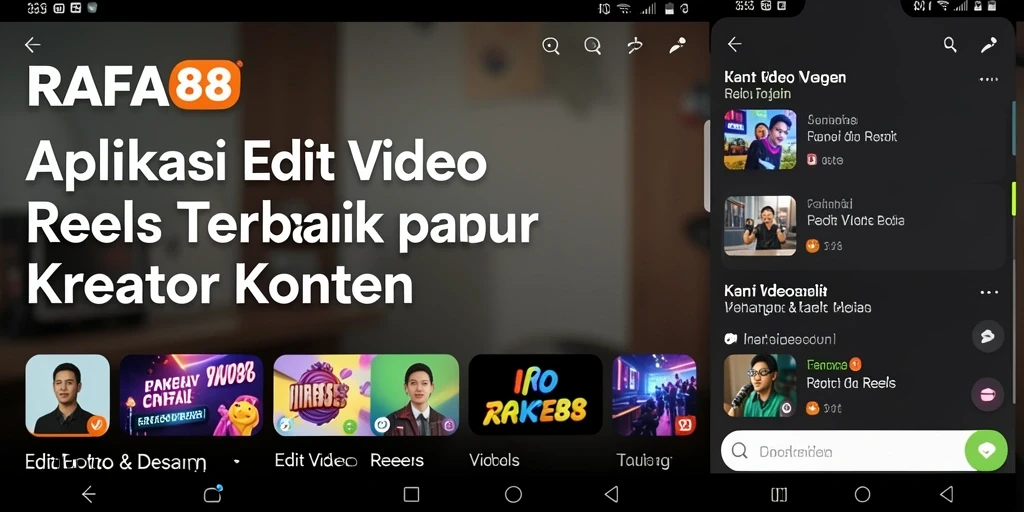 Screenshot menunjukkan antarmuka pengeditan video reels RAFA88 yang menarik.