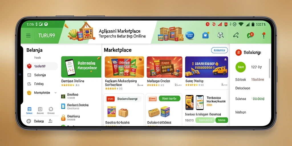 Antarmuka pengguna aplikasi Marketplace TURU99 yang lengkap dan menarik.